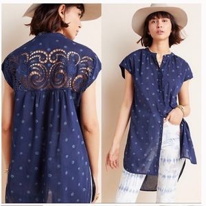 Pilcro and the Letterpress by Anthropologie button front blue floral tunic